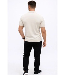 Erkek Yazlık Triko Tişört Kısa Kol Polo Yaka Düğmeli T-Shirt - Krem