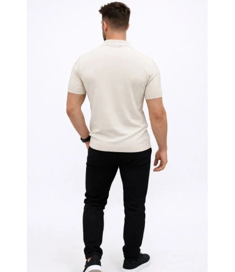 Erkek Yazlık Triko Tişört Kısa Kol Polo Yaka Düğmeli T-Shirt - Krem