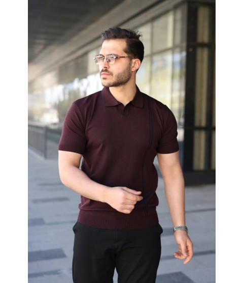 Erkek Çizgi Detaylı Yakalı Triko Tişört