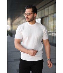 Erkek Bisiklet Yaka Petek Dokulu Kısa Kollu Triko Tişört