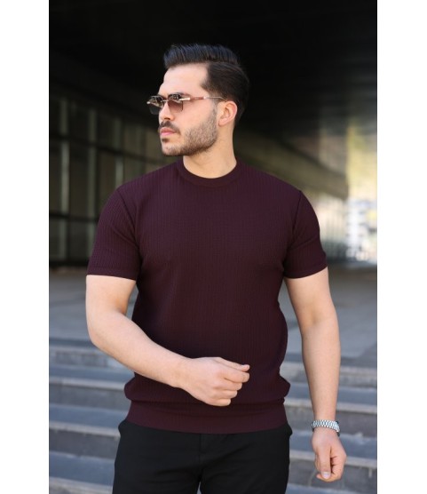 Erkek Bisiklet Yaka Petek Dokulu Kısa Kollu Triko Tişört