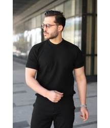 Erkek Bisiklet Yaka Petek Dokulu Kısa Kollu Triko Tişört