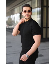 Erkek Bisiklet Yaka Petek Dokulu Kısa Kollu Triko Tişört