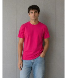 Erkek Basic Pamuklu Tişört Bisiklet Yaka Düz Renk Regular Fit T-Shirt - Fuşya