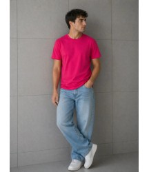 Erkek Basic Pamuklu Tişört Bisiklet Yaka Düz Renk Regular Fit T-Shirt - Fuşya