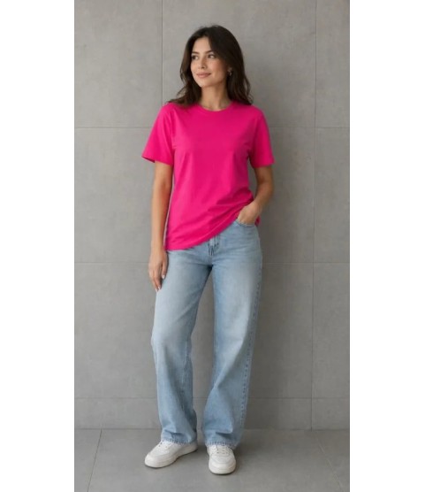 Basic Pamuklu Tişört Bisiklet Yaka Düz Renk Relaxed Fit T-Shirt - Fuşya Basic Pamuklu Tişört Bisiklet Yaka Düz Renk Relaxed Fit T-Shirt - Fuşya