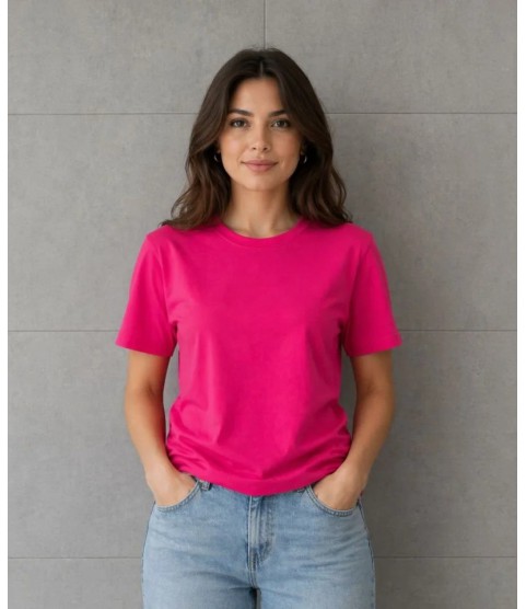 Basic Pamuklu Tişört Bisiklet Yaka Düz Renk Relaxed Fit T-Shirt - Fuşya Basic Pamuklu Tişört Bisiklet Yaka Düz Renk Relaxed Fit T-Shirt - Fuşya