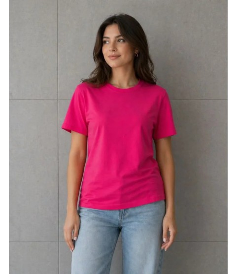 Basic Pamuklu Tişört Bisiklet Yaka Düz Renk Relaxed Fit T-Shirt - Fuşya Basic Pamuklu Tişört Bisiklet Yaka Düz Renk Relaxed Fit T-Shirt - Fuşya