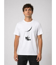 Erkek Astronot Ay Temalı Tişört Kısa Kol Yazlık Bisiklet Yaka T-Shirt - Beyaz