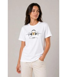 Müzik Temalı Baskılı Tişört Bisiklet Yaka Kısa Kol T-Shirt - Beyaz
