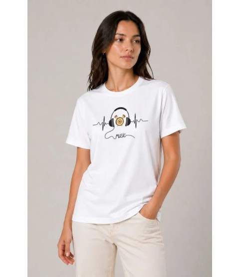 Müzik Temalı Baskılı Tişört Bisiklet Yaka Kısa Kol T-Shirt - Beyaz Müzik Temalı Baskılı Tişört Bisiklet Yaka Kısa Kol T-Shirt - Beyaz