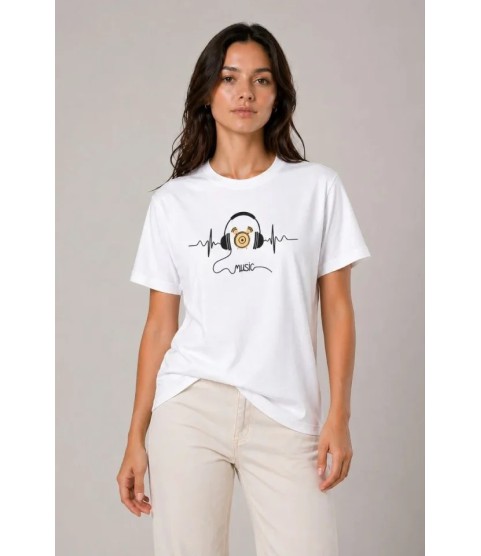 Müzik Temalı Baskılı Tişört Bisiklet Yaka Kısa Kol T-Shirt - Beyaz Müzik Temalı Baskılı Tişört Bisiklet Yaka Kısa Kol T-Shirt - Beyaz