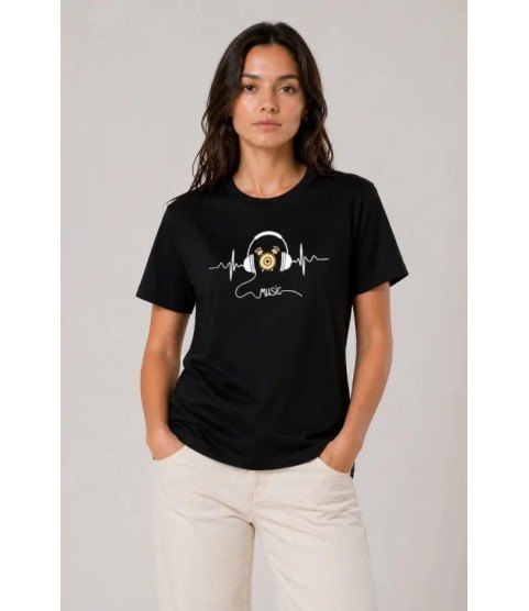 Müzik Temalı Baskılı Tişört Bisiklet Yaka Kısa Kol T-Shirt - Siyah Müzik Temalı Baskılı Tişört Bisiklet Yaka Kısa Kol T-Shirt - Siyah