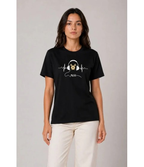 Müzik Temalı Baskılı Tişört Bisiklet Yaka Kısa Kol T-Shirt - Siyah Müzik Temalı Baskılı Tişört Bisiklet Yaka Kısa Kol T-Shirt - Siyah