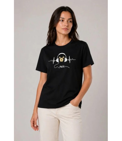 Müzik Temalı Baskılı Tişört Bisiklet Yaka Kısa Kol T-Shirt - Siyah Müzik Temalı Baskılı Tişört Bisiklet Yaka Kısa Kol T-Shirt - Siyah