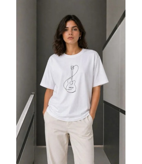 Minimal Gitar Baskılı Tişört T-Shirt Yazlık Kısa Kol Bisiklet Yaka T-Shirt - Beyaz Minimal Gitar Baskılı Tişört T-Shirt Yazlık Kısa Kol Bisiklet Yaka T-Shirt - Beyaz