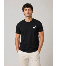 Erkek Minimal Geyik Logolu Tişört Bisiklet Yaka Kısa Kol Yazlık T-Shirt - Siyah