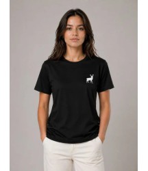 Minimal Geyik Logolu Tişört Bisiklet Yaka Kısa Kol Yazlık T-Shirt - Siyah
