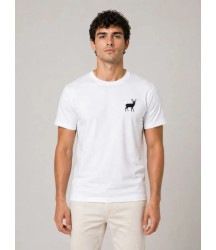 Erkek Minimal Geyik Logolu Tişört Bisiklet Yaka Kısa Kol Yazlık T-Shirt - Beyaz
