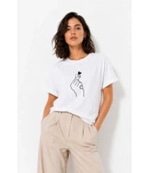 Kore Parmak Kalp Aşk Temalı Minimal Baskılı Tişört Yazlık Kısa Kol T-Shirt  - Beyaz