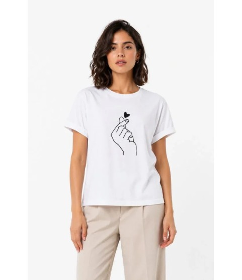 Kore Parmak Kalp Aşk Temalı Minimal Baskılı Tişört Yazlık Kısa Kol T-Shirt - Beyaz Kore Parmak Kalp Aşk Temalı Minimal Baskılı Tişört Yazlık Kısa Kol T-Shirt - Beyaz