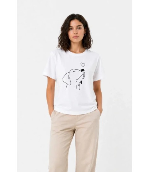 Köpek Figürlü Minimal Baskılı Tişört Kısa Kol Yazlık T-Shirt - Beyaz Köpek Figürlü Minimal Baskılı Tişört Kısa Kol Yazlık T-Shirt - Beyaz