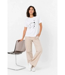 Köpek Figürlü Minimal Baskılı Tişört Kısa Kol Yazlık T-Shirt - Beyaz
