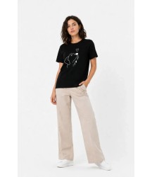 Köpek Figürlü Minimal Baskılı Tişört Kısa Kol Yazlık T-Shirt - Siyah
