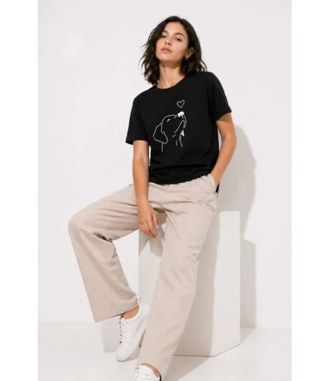 Köpek Figürlü Minimal Baskılı Tişört Kısa Kol Yazlık T-Shirt - Siyah Köpek Figürlü Minimal Baskılı Tişört Kısa Kol Yazlık T-Shirt - Siyah