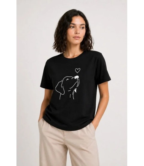 Köpek Figürlü Minimal Baskılı Tişört Kısa Kol Yazlık T-Shirt - Siyah Köpek Figürlü Minimal Baskılı Tişört Kısa Kol Yazlık T-Shirt - Siyah
