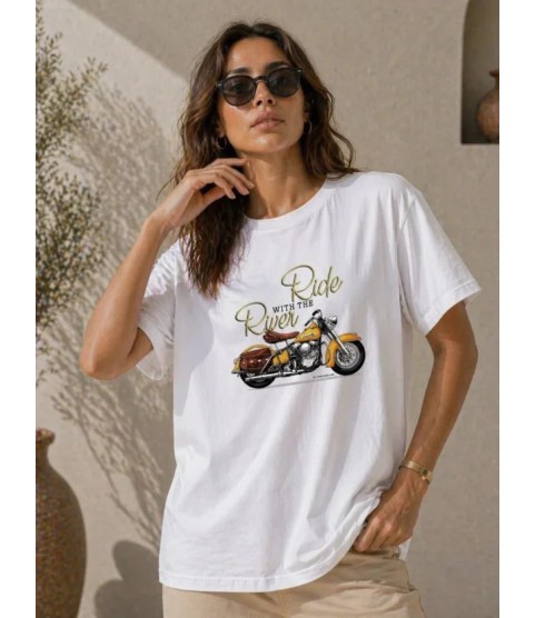 Motosiklet Baskılı Tişört Bisiklet Yaka Kısa Kol Yazlık T-Shirt - Beyaz Motosiklet Baskılı Tişört Bisiklet Yaka Kısa Kol Yazlık T-Shirt - Beyaz