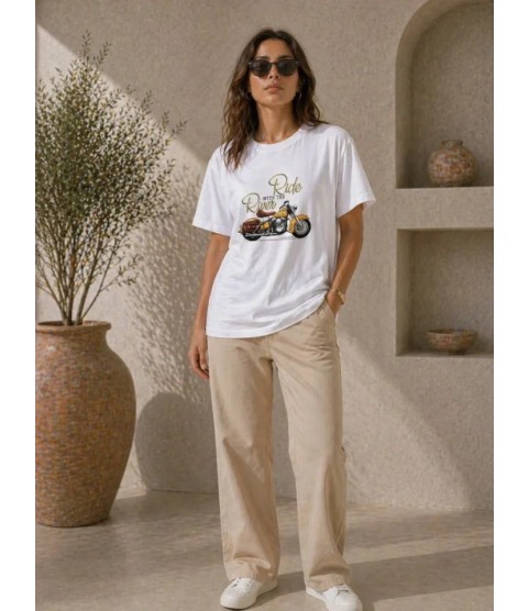 Motosiklet Baskılı Tişört Bisiklet Yaka Kısa Kol Yazlık T-Shirt - Beyaz Motosiklet Baskılı Tişört Bisiklet Yaka Kısa Kol Yazlık T-Shirt - Beyaz