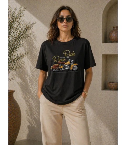 Motosiklet Baskılı Tişört Bisiklet Yaka Kısa Kol Yazlık T-Shirt - Siyah Motosiklet Baskılı Tişört Bisiklet Yaka Kısa Kol Yazlık T-Shirt - Siyah