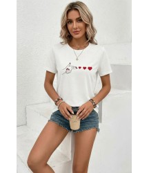 Minimal Kalp İşaret Baskılı Tişört Kısa Kol Yazlık T-Shirt - Beyaz