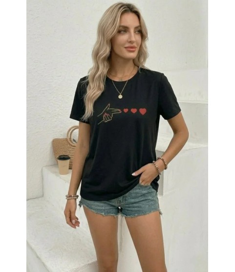 Minimal Kalp İşaret Baskılı Tişört Kısa Kol Yazlık T-Shirt - Siyah Minimal Kalp İşaret Baskılı Tişört Kısa Kol Yazlık T-Shirt - Siyah