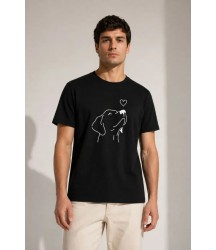 Erkek Köpek Figürlü Minimal Baskılı Tişört Kısa Kol Yazlık T-Shirt - Siyah