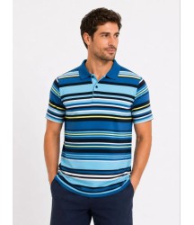 Erkek Çizgili Polo Yaka Tişört Kısa Kol Yazlık T-Shirt Regular Fit - Mavi
