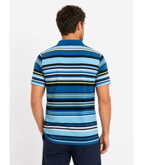 Erkek Çizgili Polo Yaka Tişört Kısa Kol Yazlık T-Shirt Regular Fit - Mavi