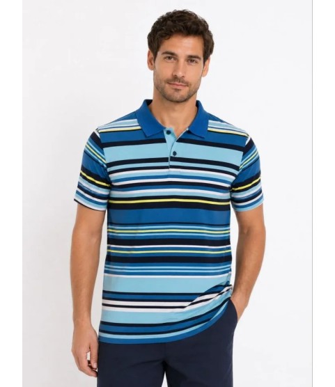 Erkek Çizgili Polo Yaka Tişört Kısa Kol Yazlık T-Shirt Regular Fit - Mavi