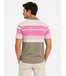 Erkek Flamlı Penye Çizgili Polo Yaka Tişört Kısa Kol Yazlık T-Shirt - Gri