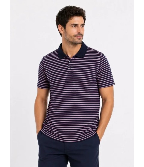Erkek Pike Kumaş Gül Kurusu Çizgili Polo Yaka Tişört Kısa Kol T-Shirt - Siyah