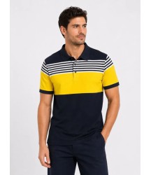 Erkek Pike Kumaş Çizgili Polo Yaka Tişört Kısa Kol Yazlık T-Shirt - Lacivert