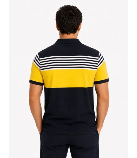 Erkek Pike Kumaş Çizgili Polo Yaka Tişört Kısa Kol Yazlık T-Shirt - Lacivert