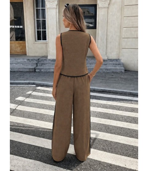 Kadın Kolsuz önü Düğmeli Yelek Ve Pantolon Ikili Takım Kadın Kolsuz önü Düğmeli Yelek Ve Pantolon Ikili Takım