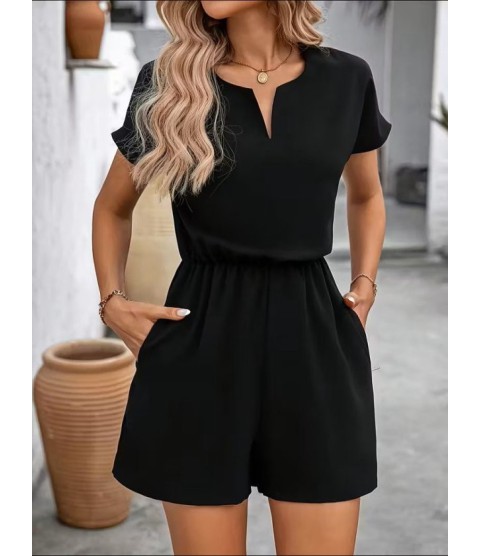 Kadın Kısa Kollu V Yakalı Beli Lastikli Kısa Ithal Krep Tulum Kadın Kısa Kollu V Yakalı Beli Lastikli Kısa Ithal Krep Tulum