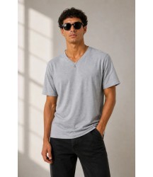 Erkek V Yaka Basic Tişört Kısa Kol Yazlık Regular Fit T-Shirt - Gri