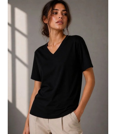 V Yaka Basic Tişört Kısa Kol Yazlık Regular Fit T-Shirt - Siyah V Yaka Basic Tişört Kısa Kol Yazlık Regular Fit T-Shirt - Siyah