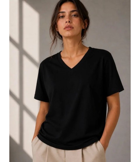 V Yaka Basic Tişört Kısa Kol Yazlık Regular Fit T-Shirt - Siyah V Yaka Basic Tişört Kısa Kol Yazlık Regular Fit T-Shirt - Siyah