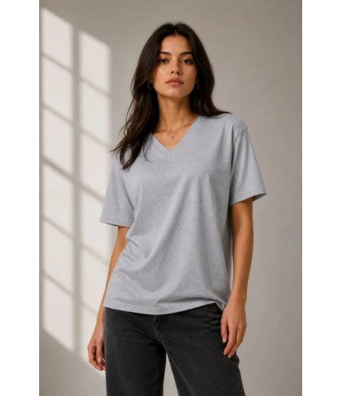 V Yaka Basic Tişört Kısa Kol Yazlık Regular Fit T-Shirt - Gri V Yaka Basic Tişört Kısa Kol Yazlık Regular Fit T-Shirt - Gri