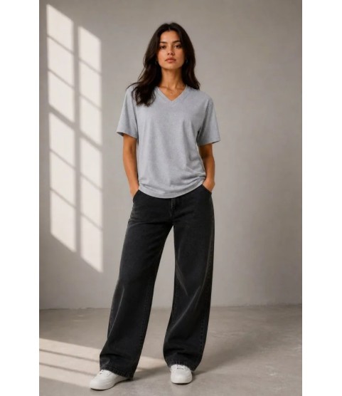 V Yaka Basic Tişört Kısa Kol Yazlık Regular Fit T-Shirt - Gri V Yaka Basic Tişört Kısa Kol Yazlık Regular Fit T-Shirt - Gri